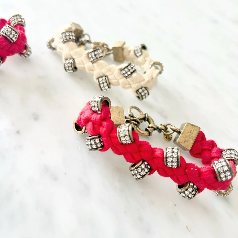 J. Crew Red and Cream Braided Crystal Bracelets - Picture 4 of 4